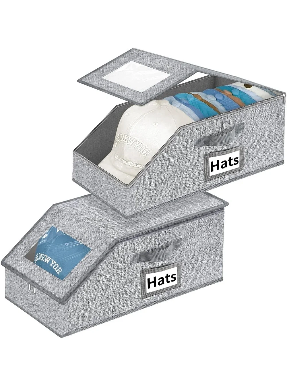 New Open Box Hat Organizer for Baseball Caps - 2PCS Stackable Storage with Clear